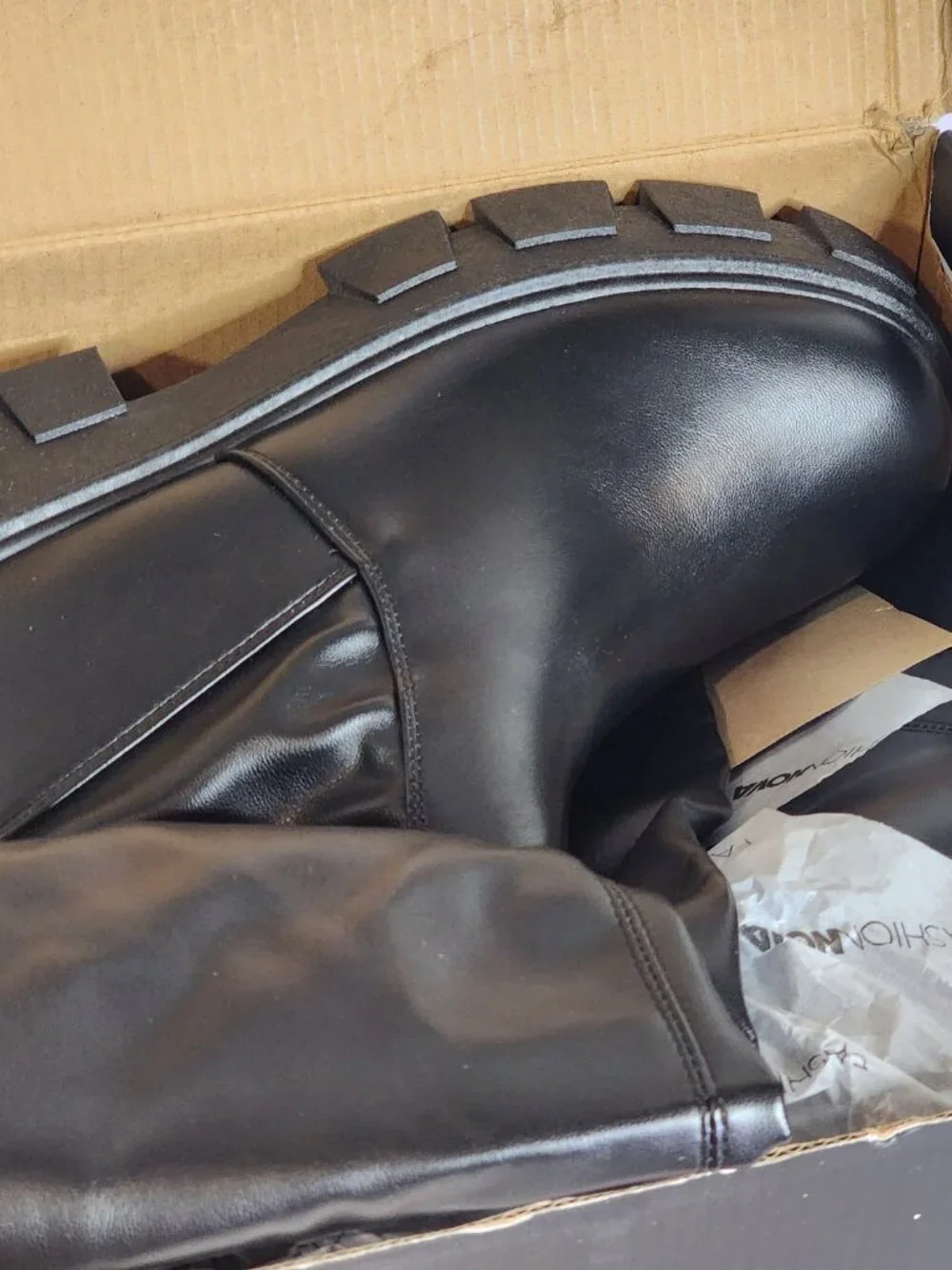 Fashion Nova Black Chunky Sole Play It Off Over The Knee Faux Leather Boots 8.5
